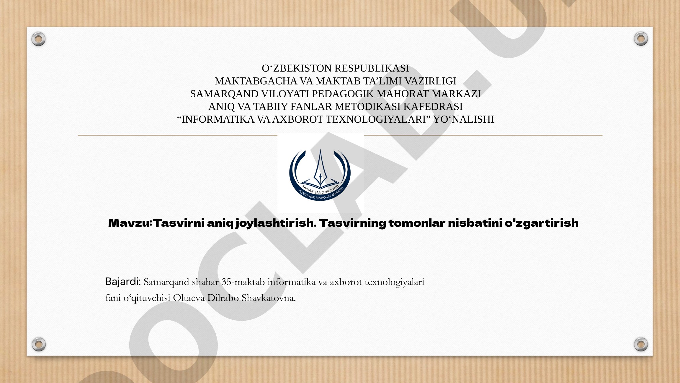 Tasvirni aniq joylashtirish. Tasvirning tomonlar nisbatini o'zgartirish
