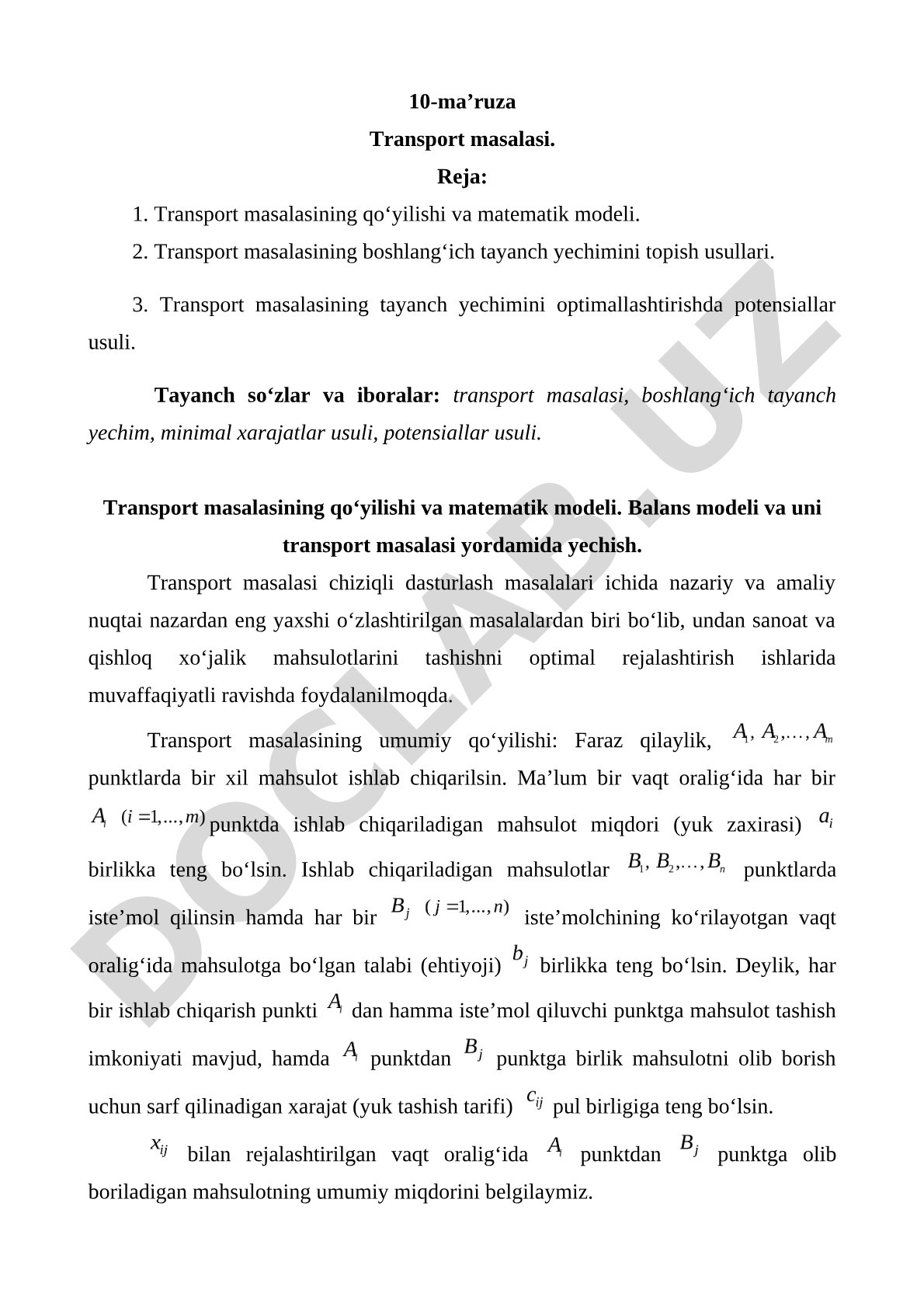 Transport masalasi