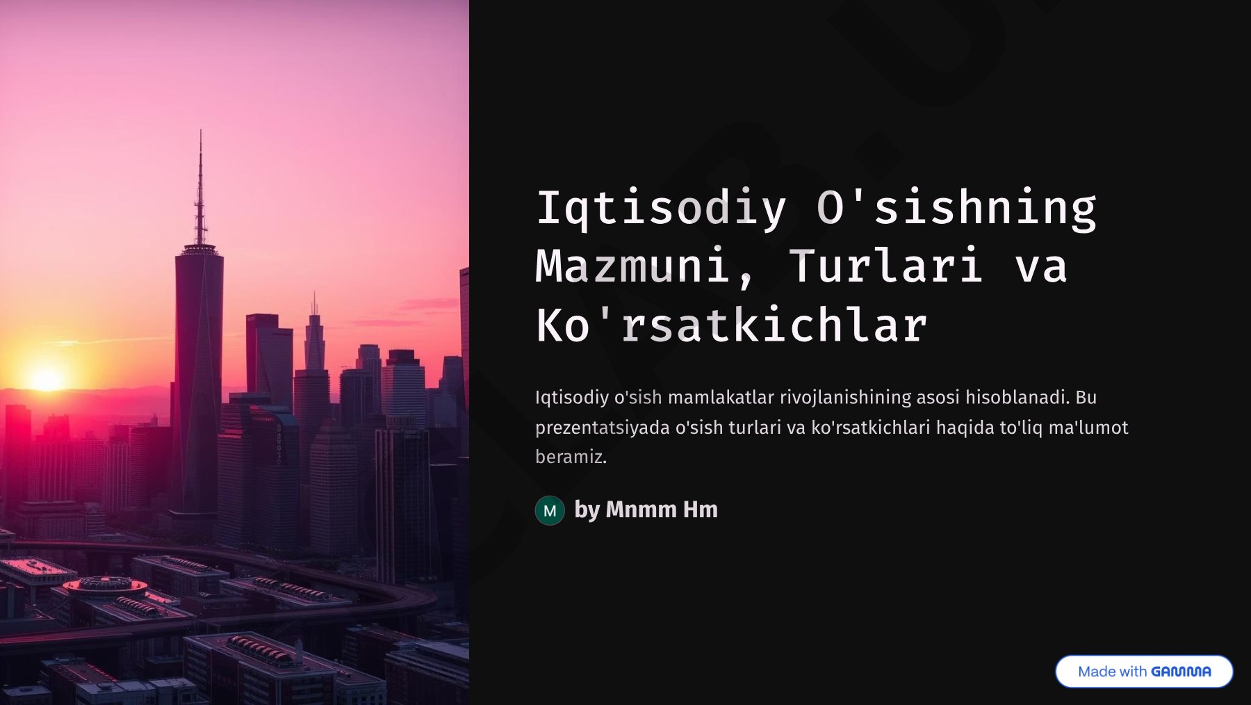 Iqtisodiy O'sishning Mazmuni, Turlari va Ko'rsatkichlar