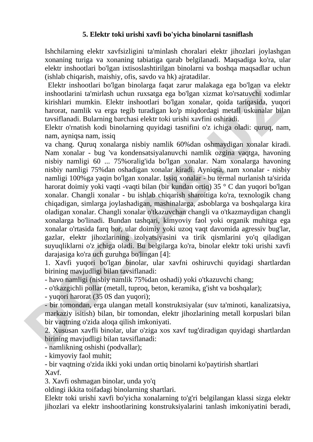 Elektr toki urishi xavfi bo'yicha binolarni tasniflash