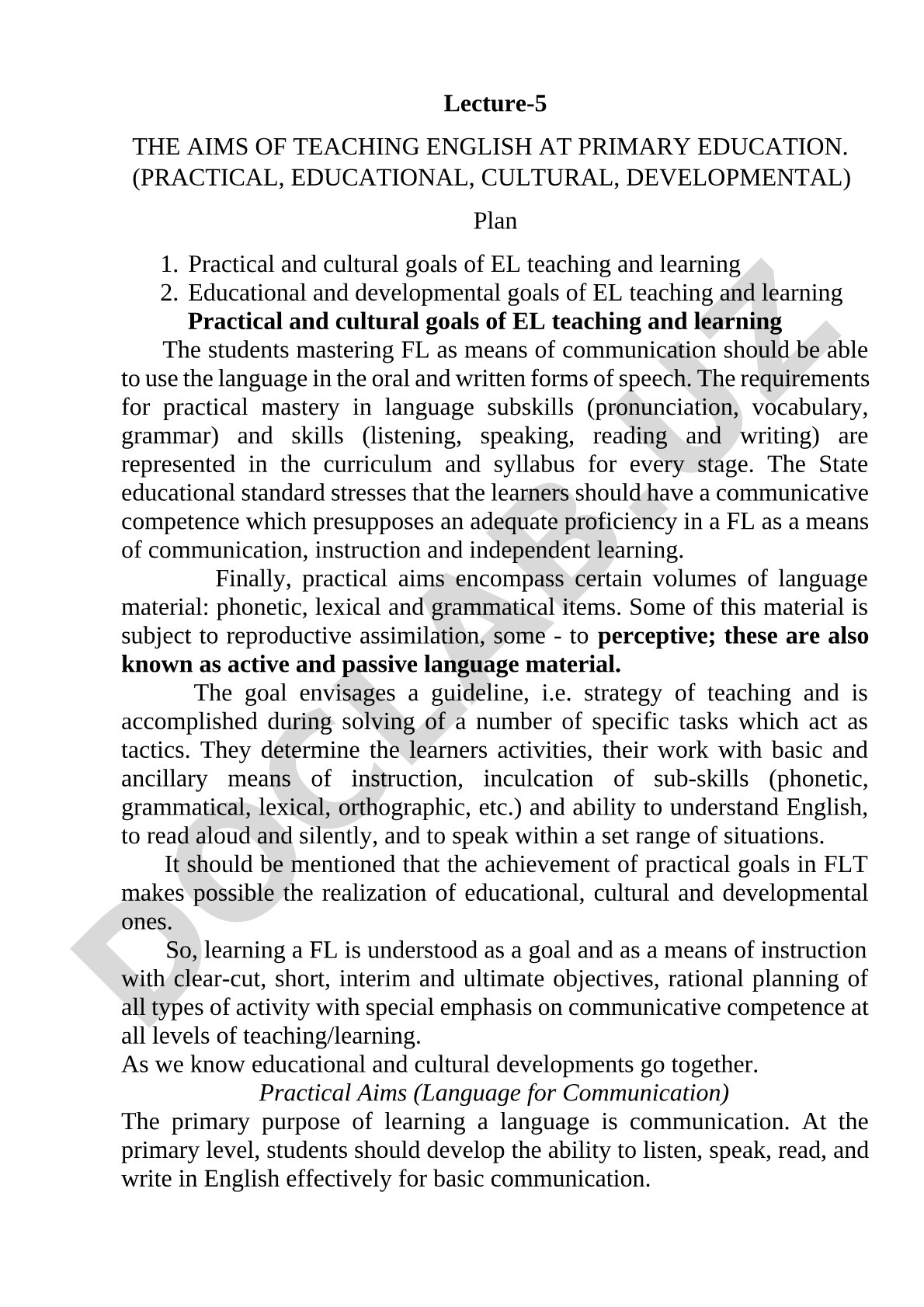 The Aims of Teaching English at Primary Education