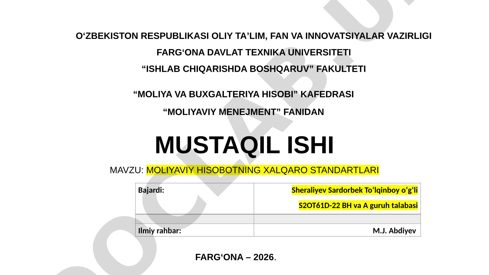 Moliyaviy hisobotning xalqaro standartlari