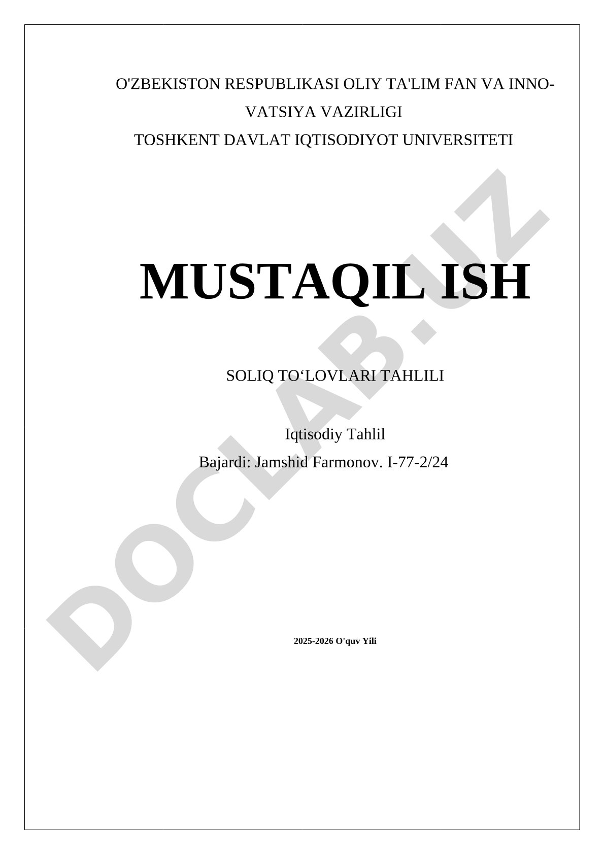 Soliq toʻlovlari tahlili