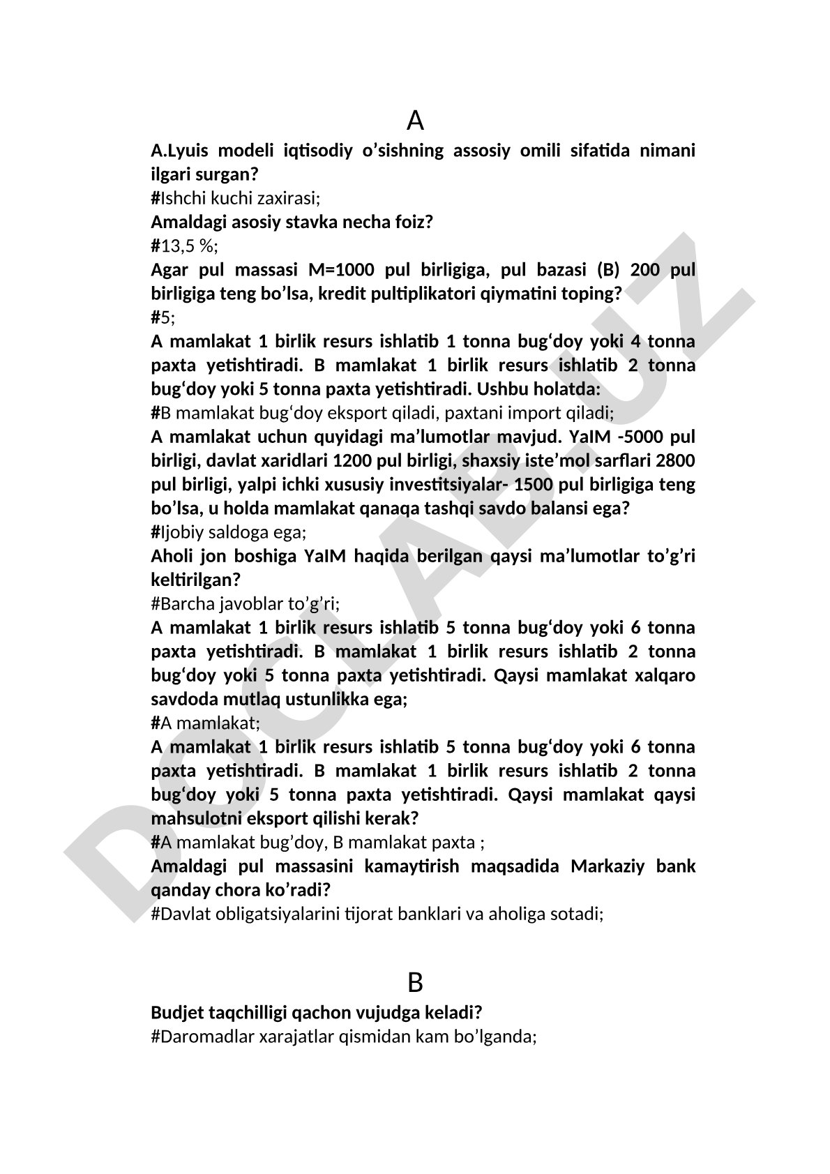 Makroiqtisodiyot test savollari