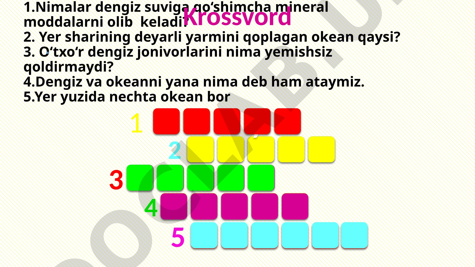 Dengiz va okeanlar haqida krossvord