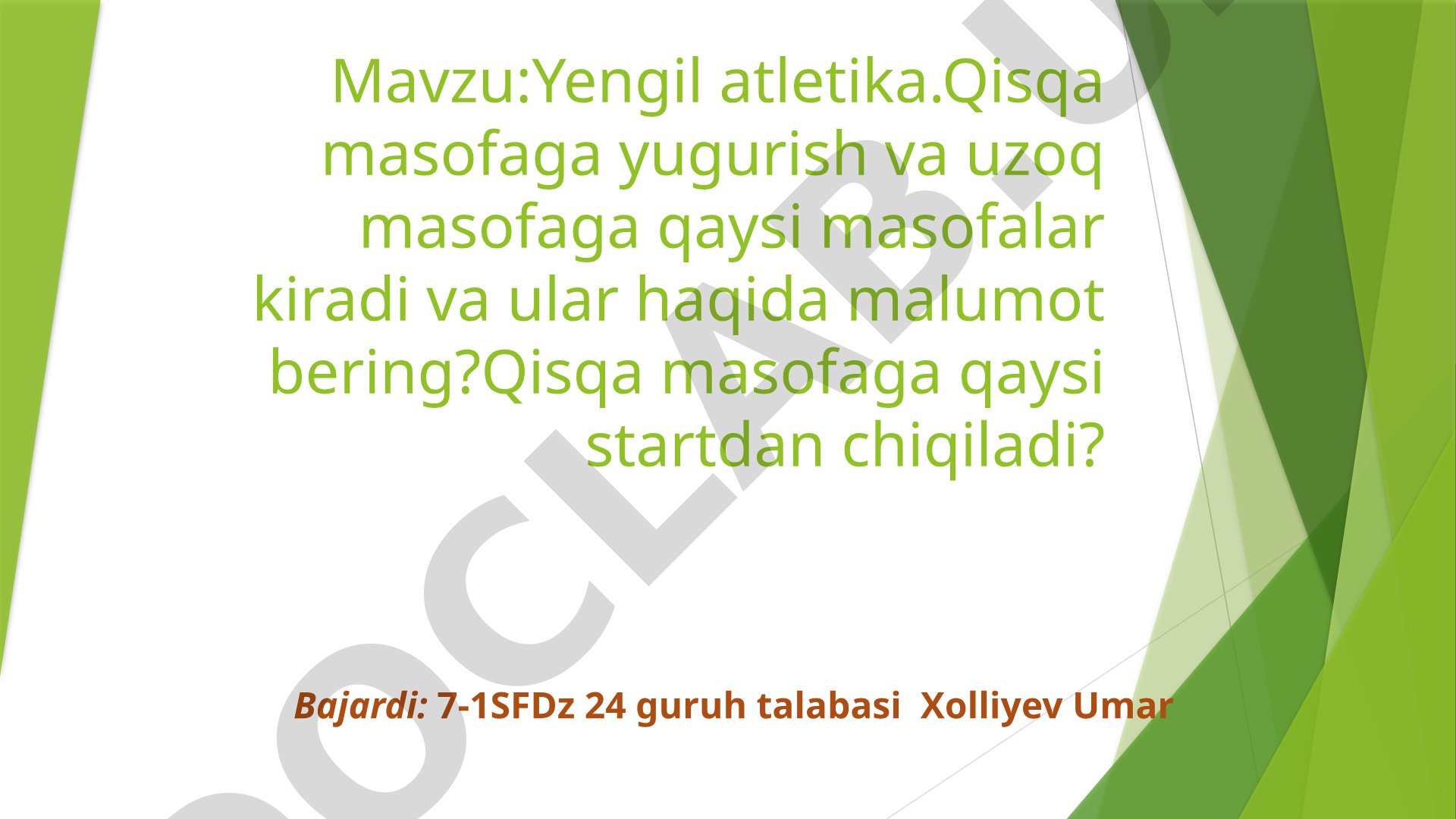Yengil atletika: qisqa va uzoq masofaga yugurish