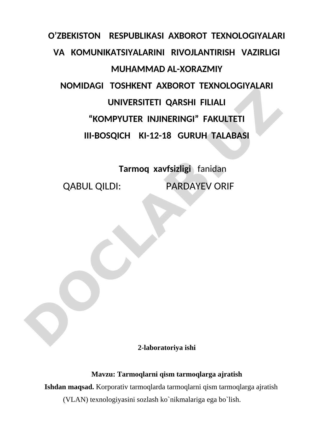 Tarmoqlarni qism tarmoqlarga ajratish