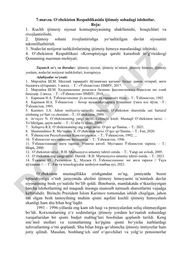 O‘zbekiston Respublikasida ijtimoiy sohadagi islohotlar