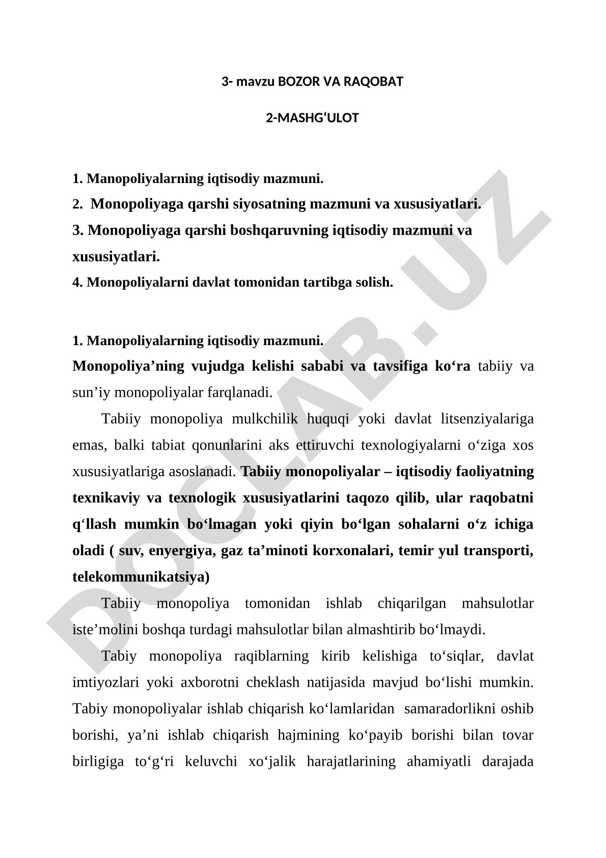 3- mavzu BOZOR VA RAQOBAT 2-MASHG‘ULOT 1