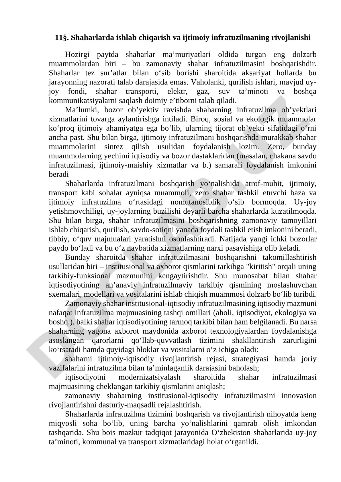 Shaharlarda ishlab chiqarish va ijtimoiy infratuzilmaning rivojlanishi