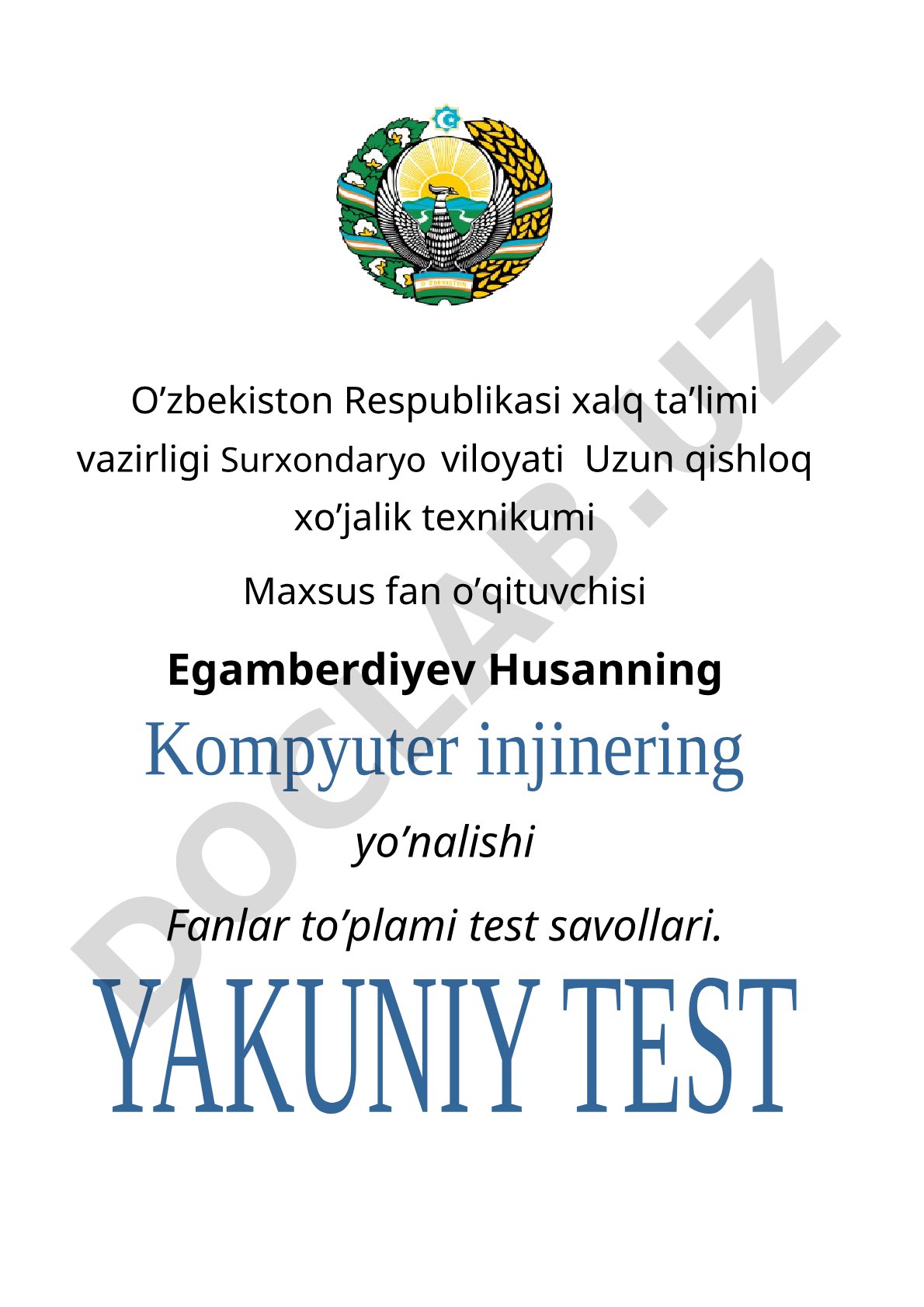 Kompyuter grafikasi fanidan test savollari