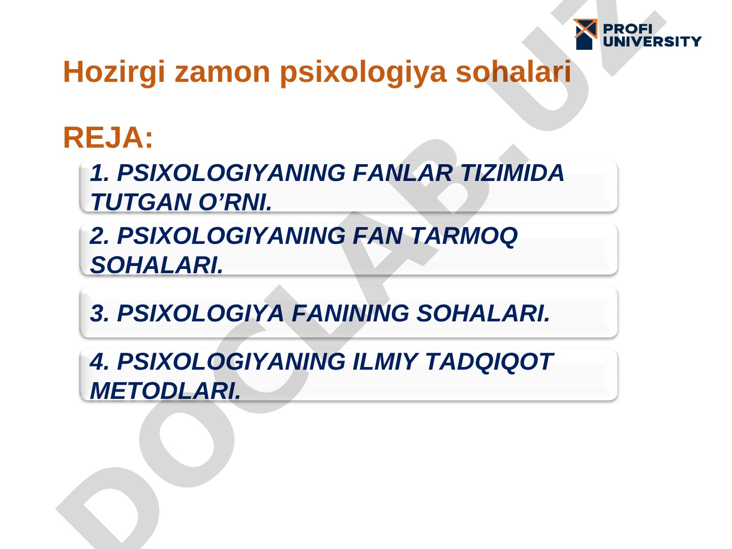 Hozirgi zamon psixologiya sohalari