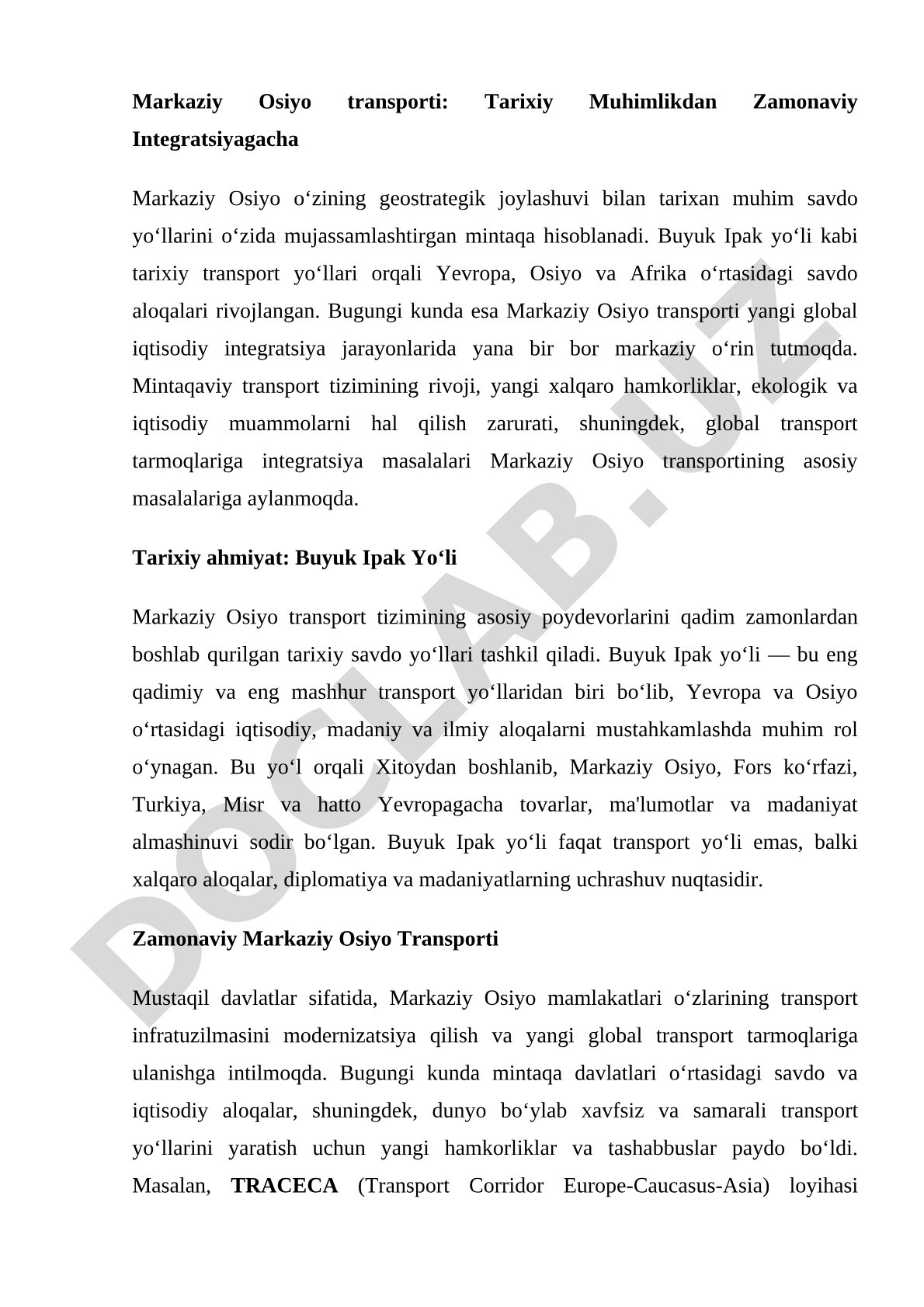 Markaziy Osiyo transporti: Tarixiy Muhimlikdan Zamonaviy Integratsiyagacha