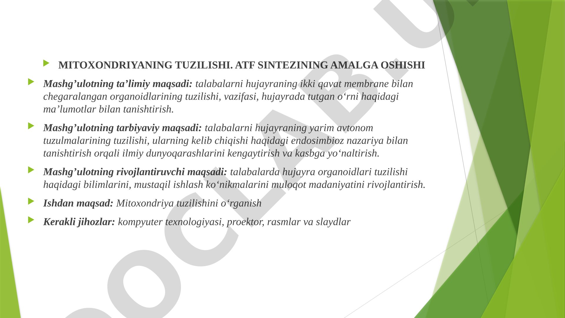Mitoxondriyaning tuzilishi va ATF sintezi