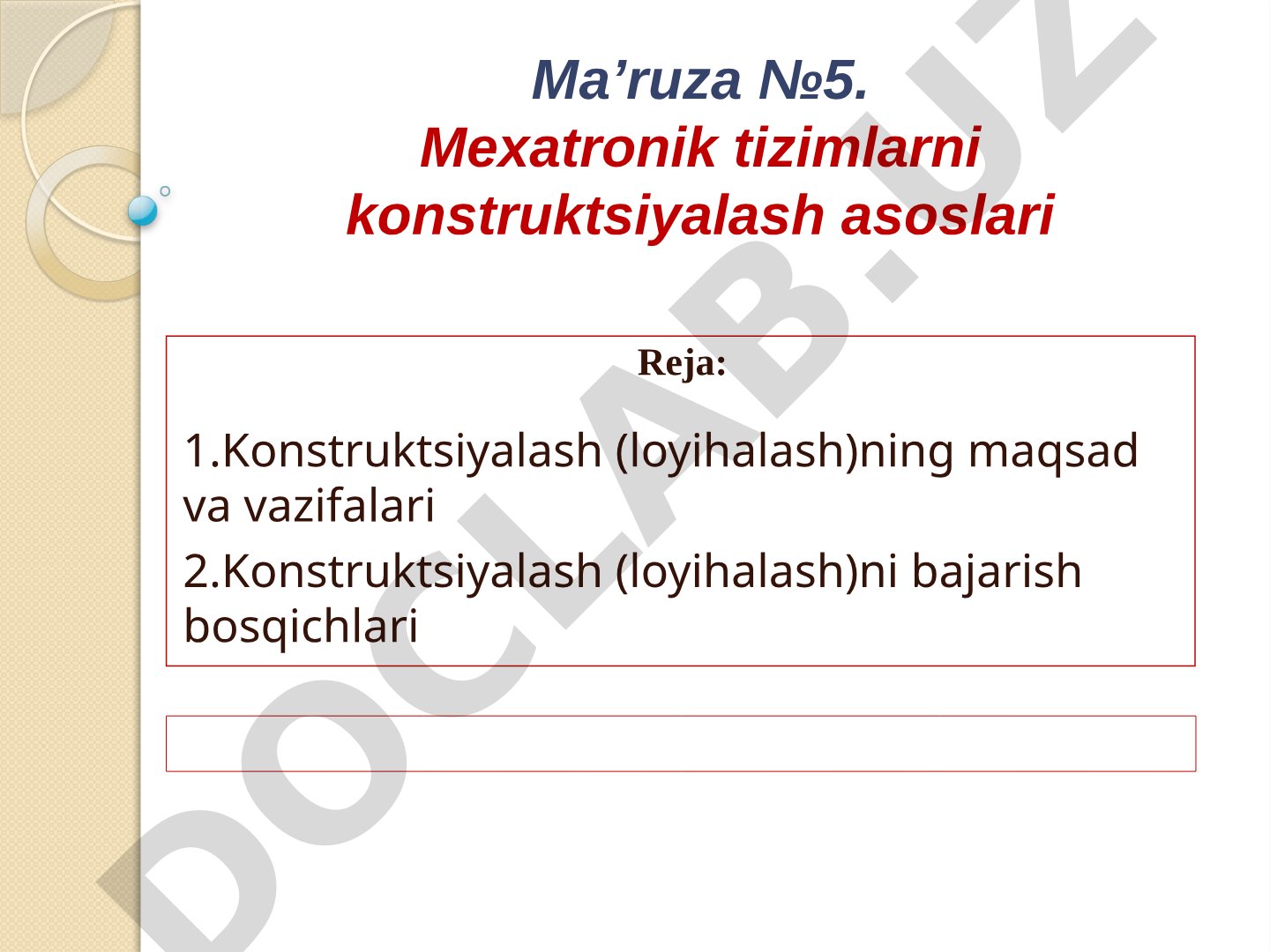 Mexatronik tizimlarni konstruktsiyalash asoslari
