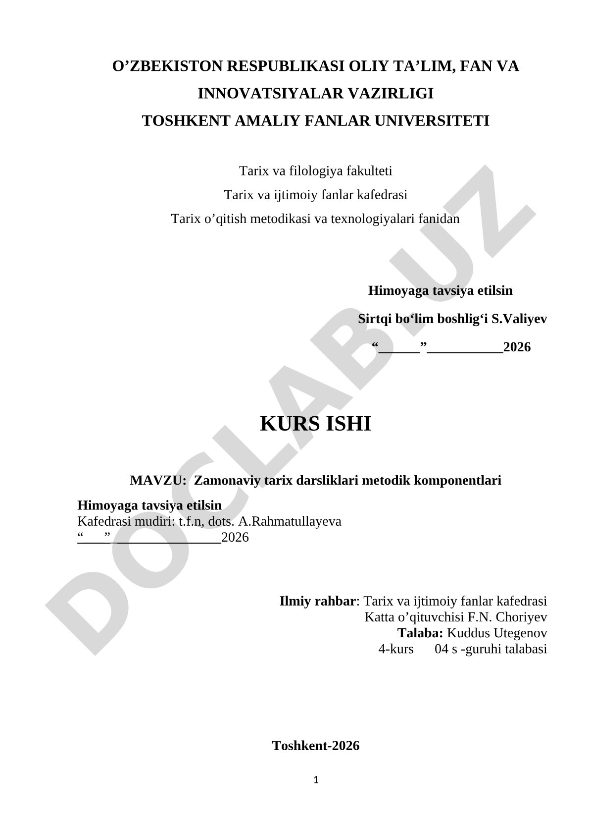 Zamonaviy tarix darsliklari metodik komponentlari