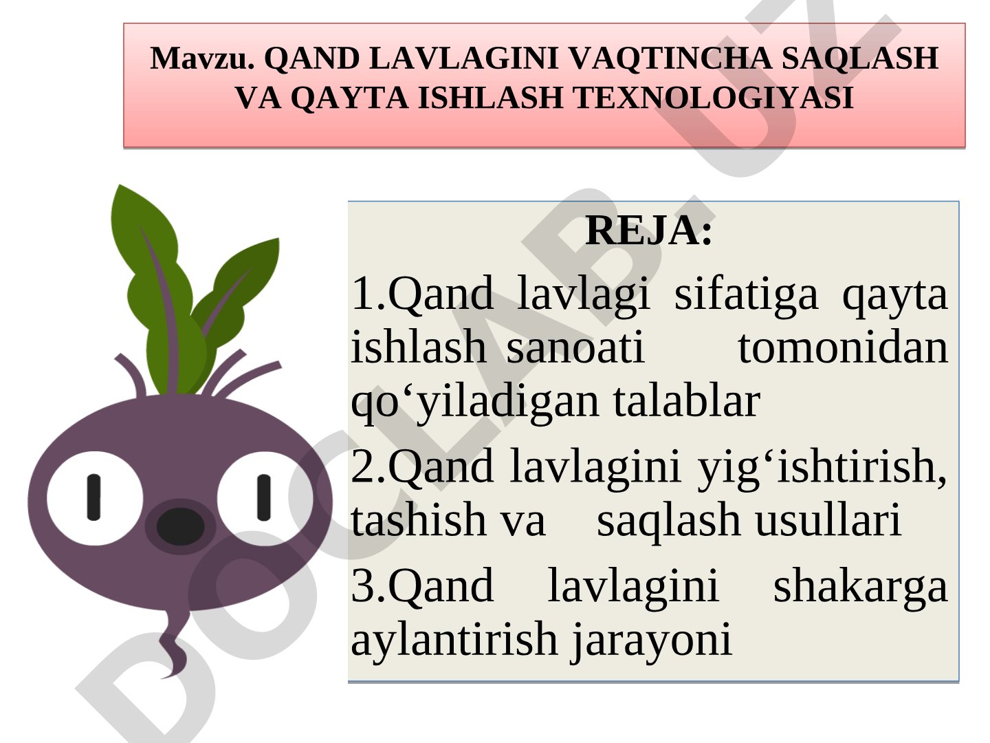 Qand lavlagini vaqtincha saqlash va qayta ishlash texnologiyasi