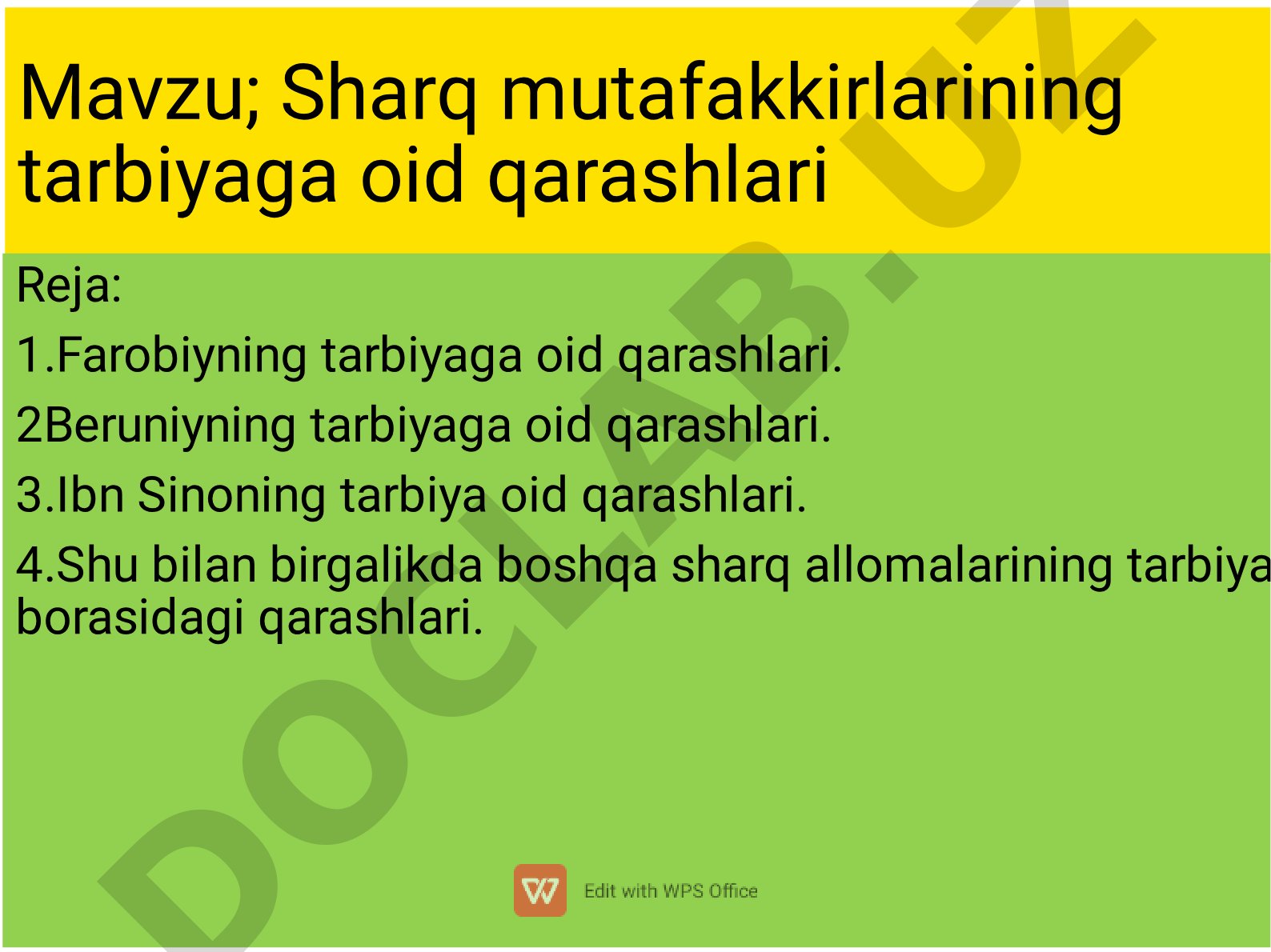 Sharq mutafakkirlarining tarbiyaga oid qarashlari