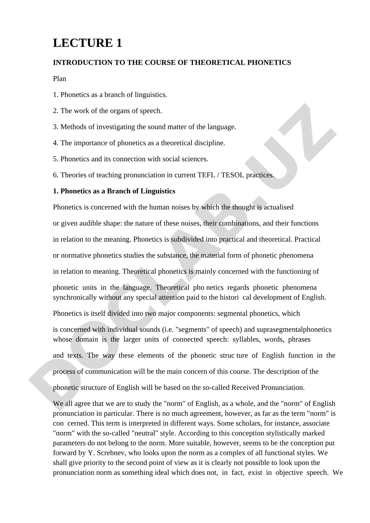Lecture 1 Introduction to the Course of Theoretical Phonetics