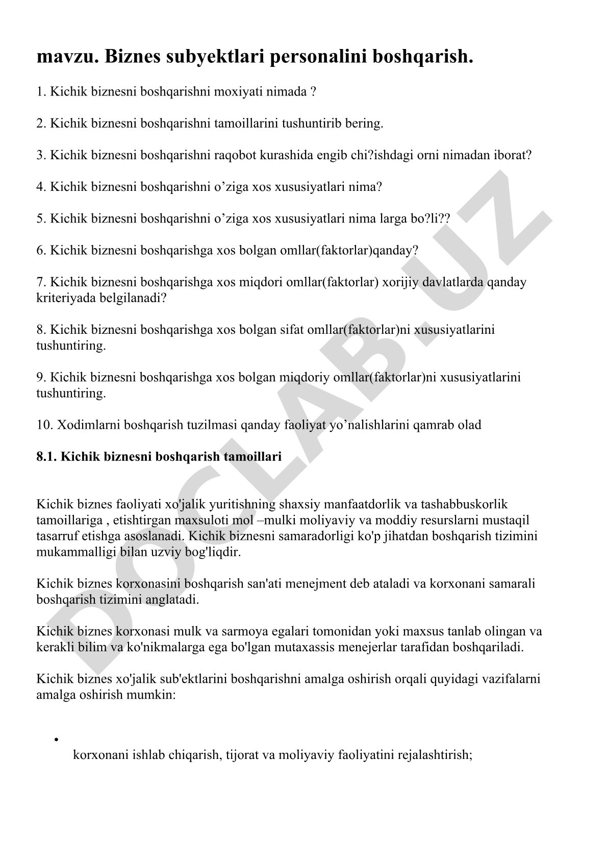 Biznes subyektlari personalini boshqarish