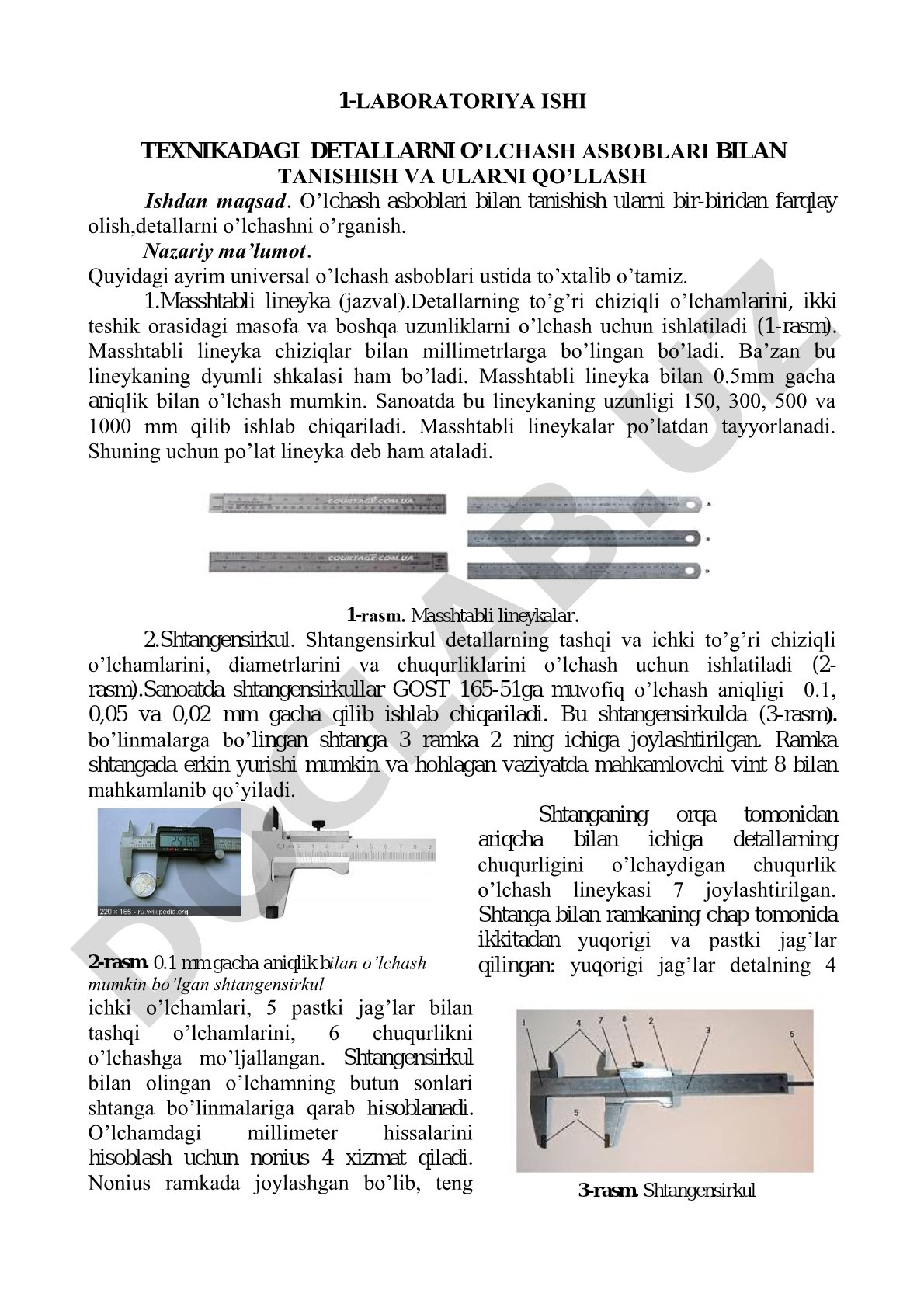 Texnikadagi detallarni o'lchash asboblari bilan tanishish va ularni qo'llash