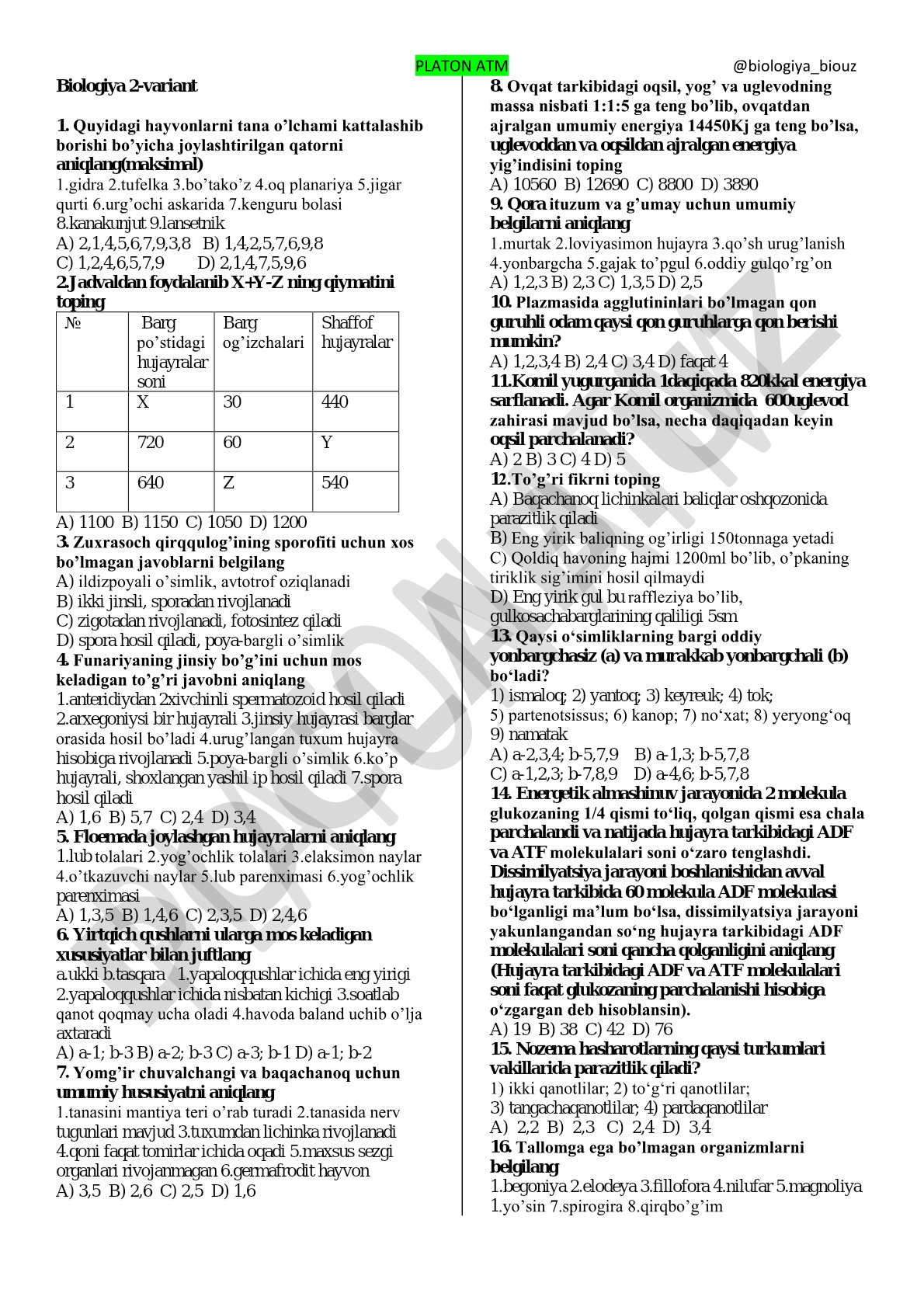 Biologiya 2-variant