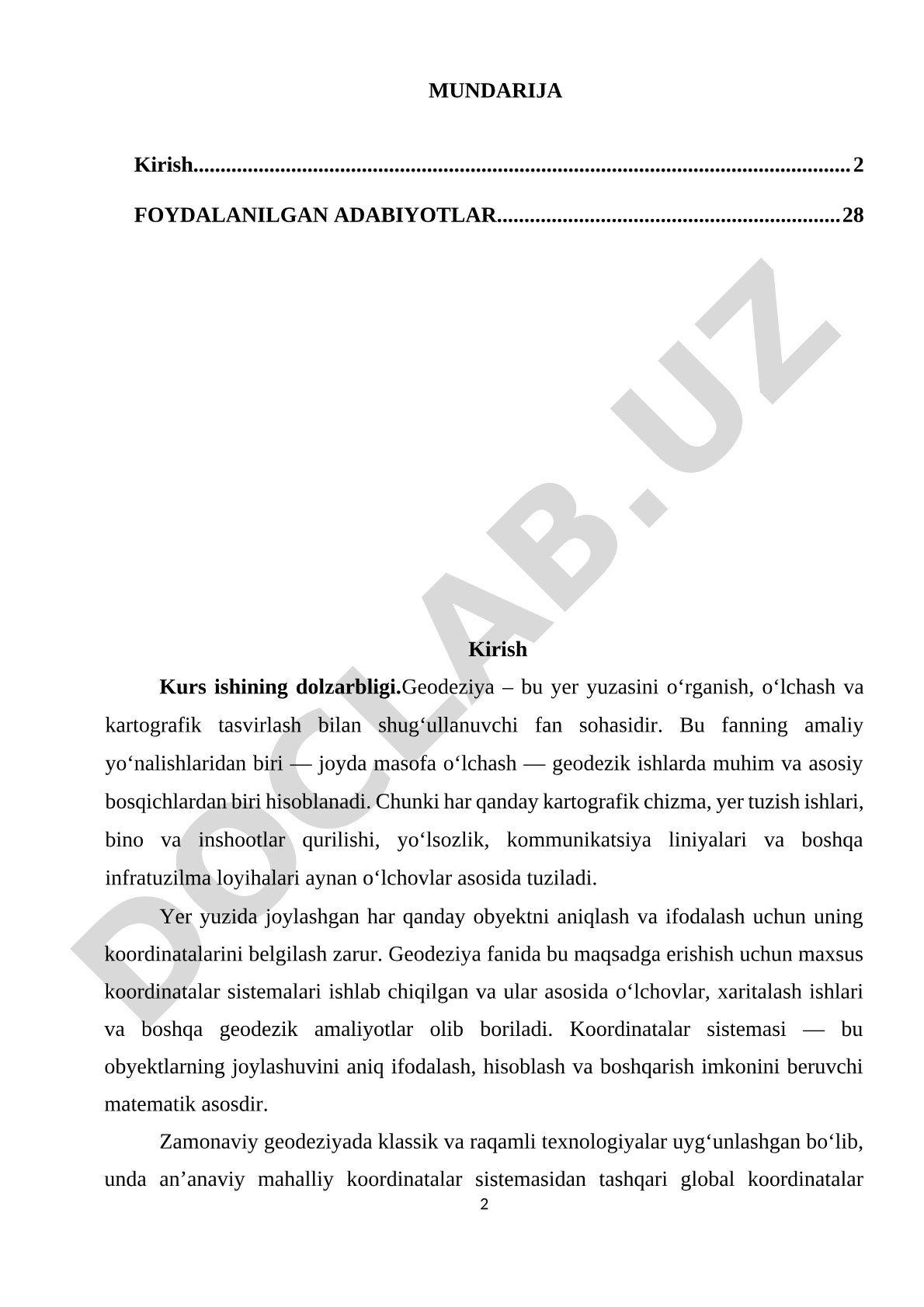 Geodeziyada qo'llaniladigan koordinatalar sistemasi