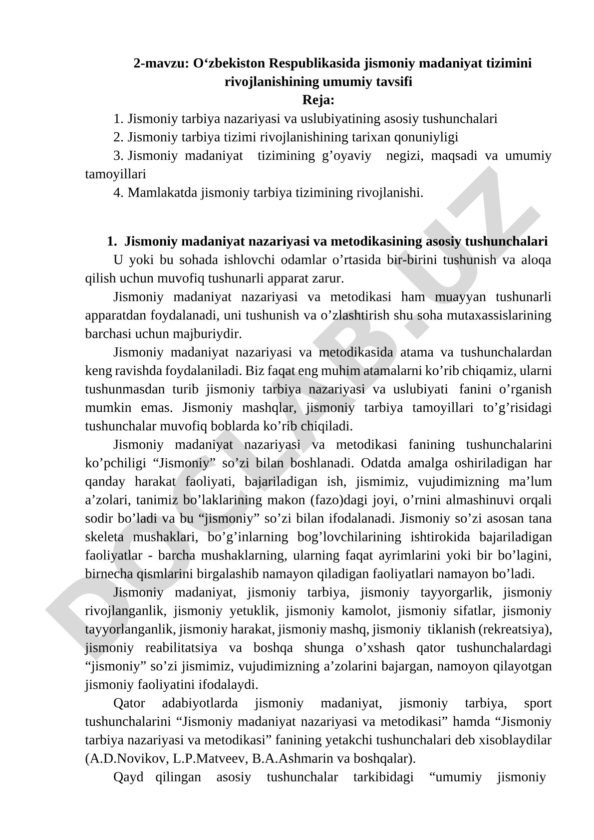 O‘zbekiston Respublikasida jismoniy madaniyat tizimini rivojlanishining umumiy tavsifi
