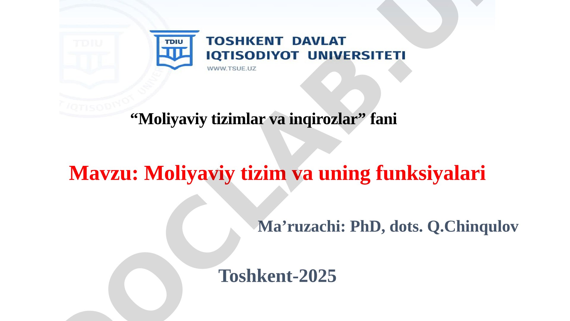Moliyaviy tizim va uning funksiyalari