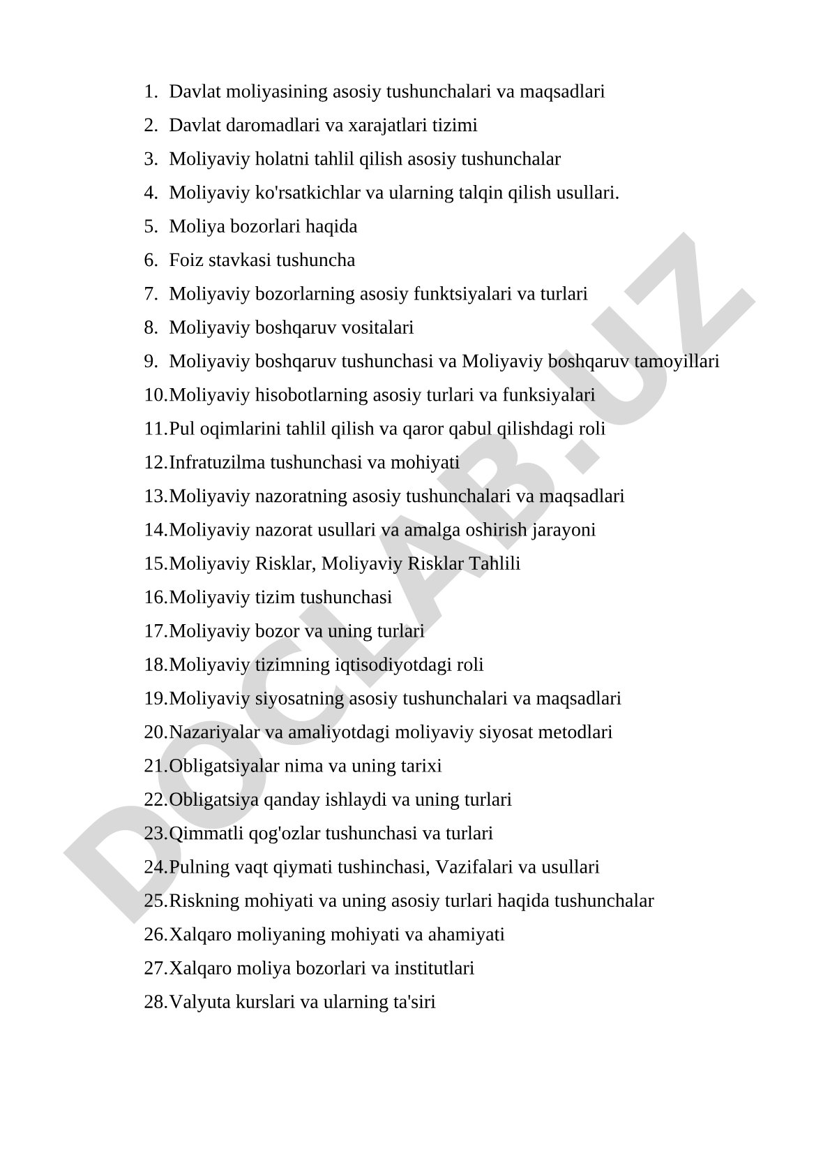Moliyaviy tushunchalar, bozorlar, boshqaruv va tahlil asoslari