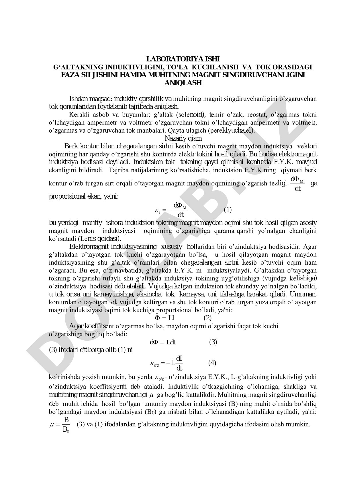 G‘altak induktivligi, faza siljishi va magnit singdiruvchanligini aniqlash