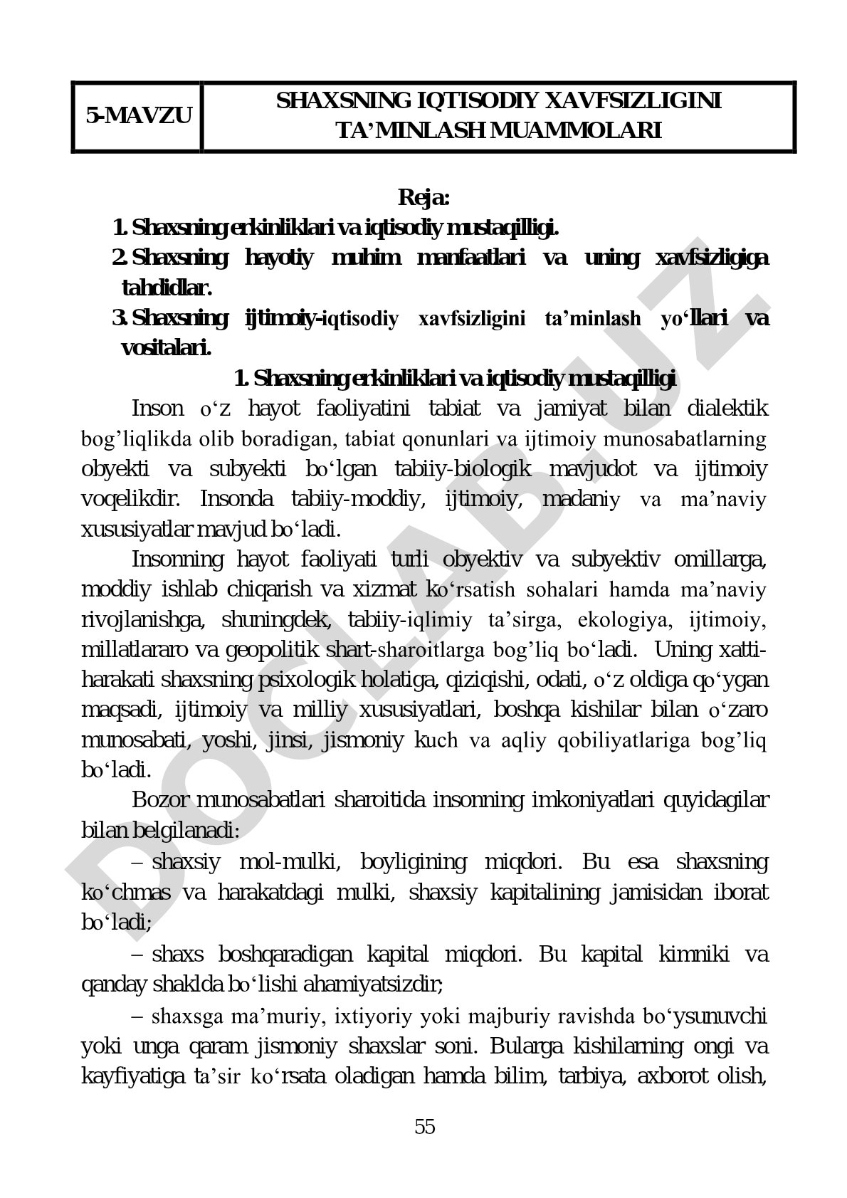 Shaxsning iqtisodiy xavfsizligini ta'minlash muammolari