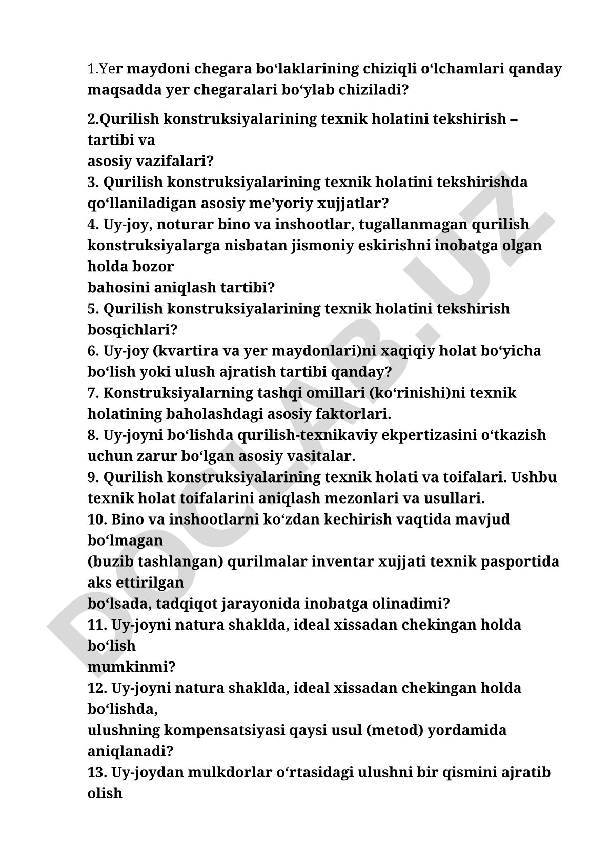 Qurilish konstruksiyalari texnik holatini tekshirish va uy-joy bo'lish masalalari
