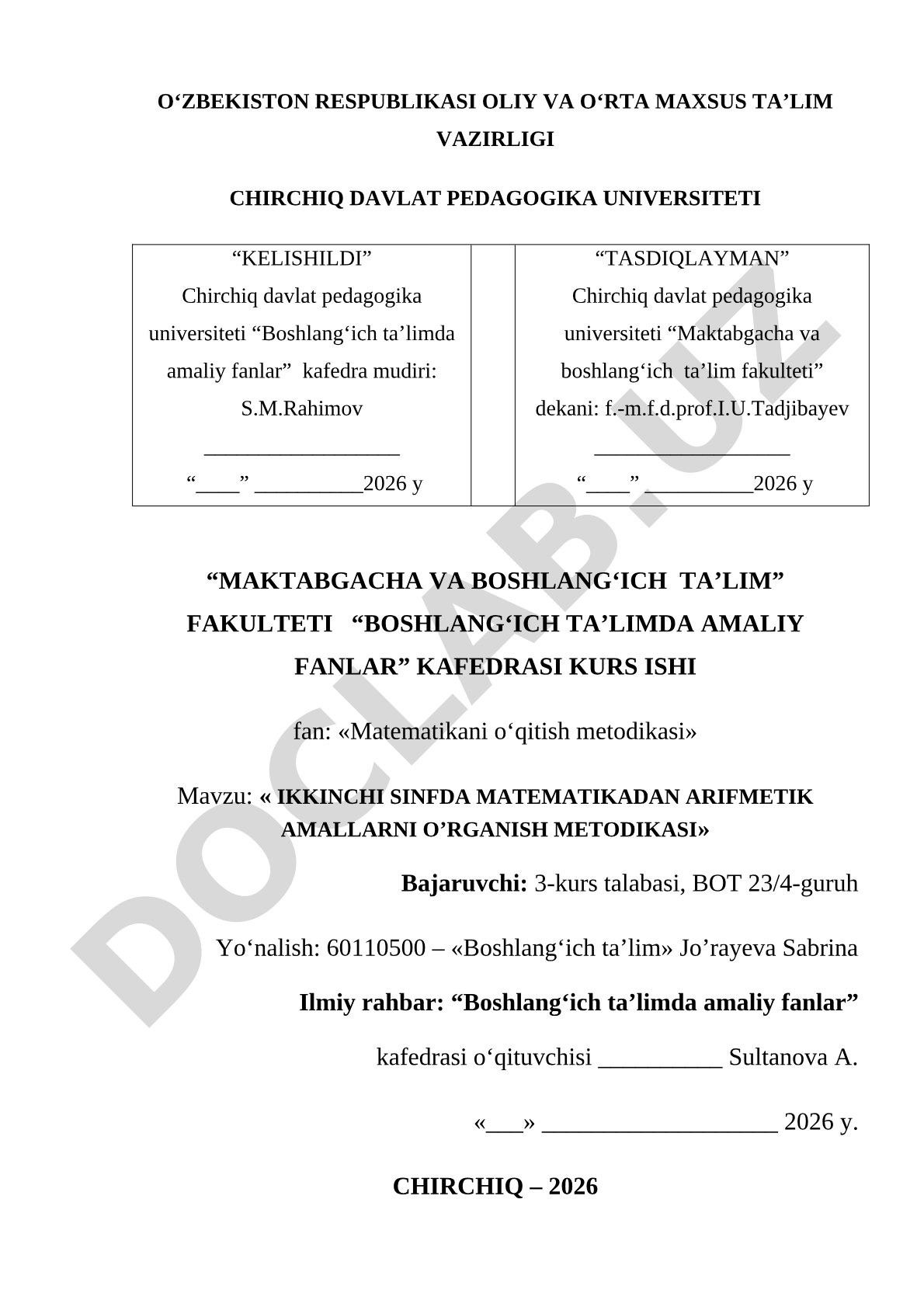 Ikkinchi sinfda matematikadan arifmetik amallarni o’rganish metodikasi