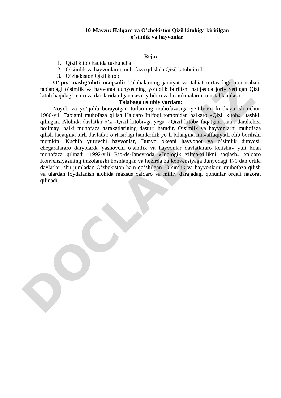 Halqaro va O’zbekiston Qizil kitobiga kiritilgan o’simlik va hayvonlar