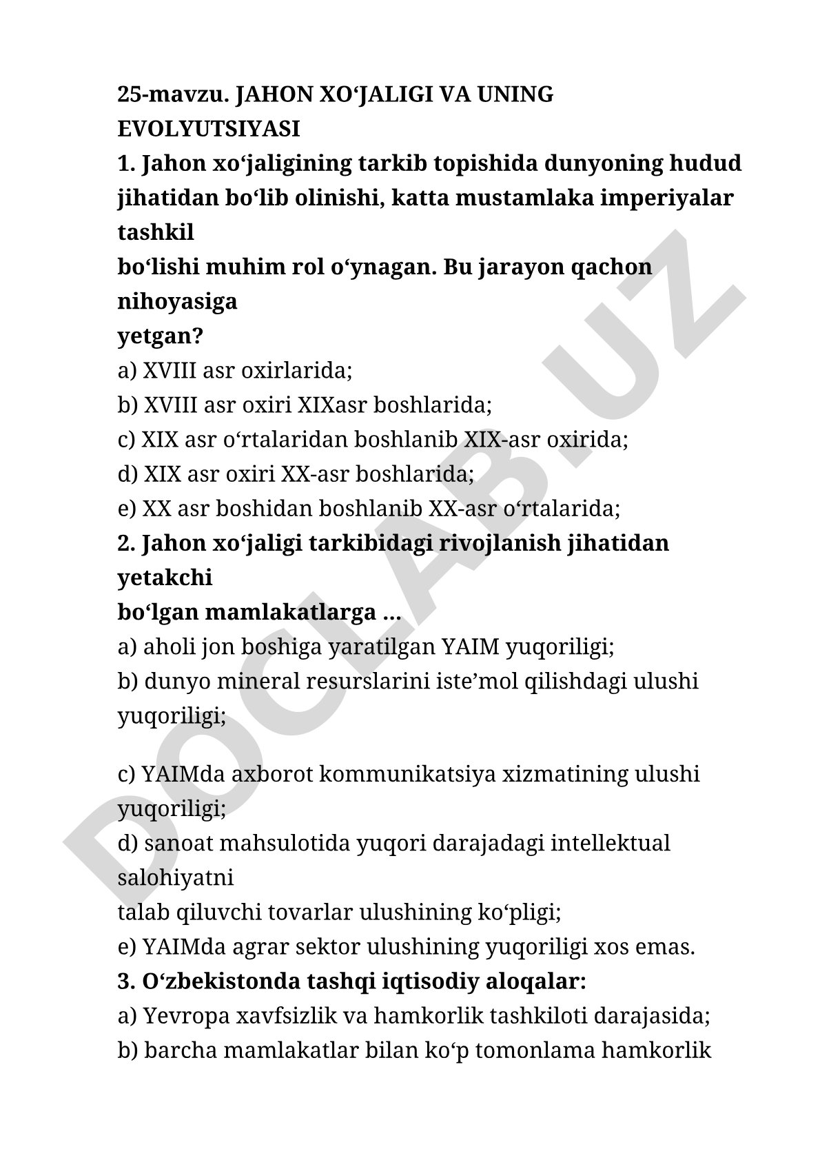 JAHON XO‘JALIGI VA UNING EVOLYUTSIYASI