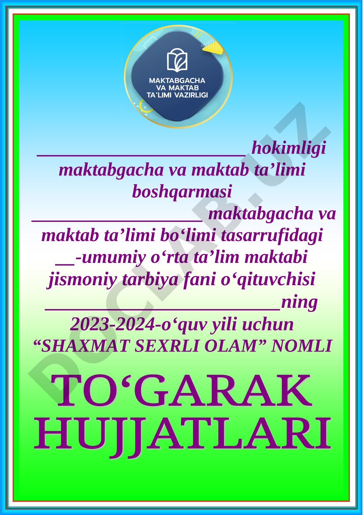 Shaxmat sexrli olam to'garagi ish rejasi