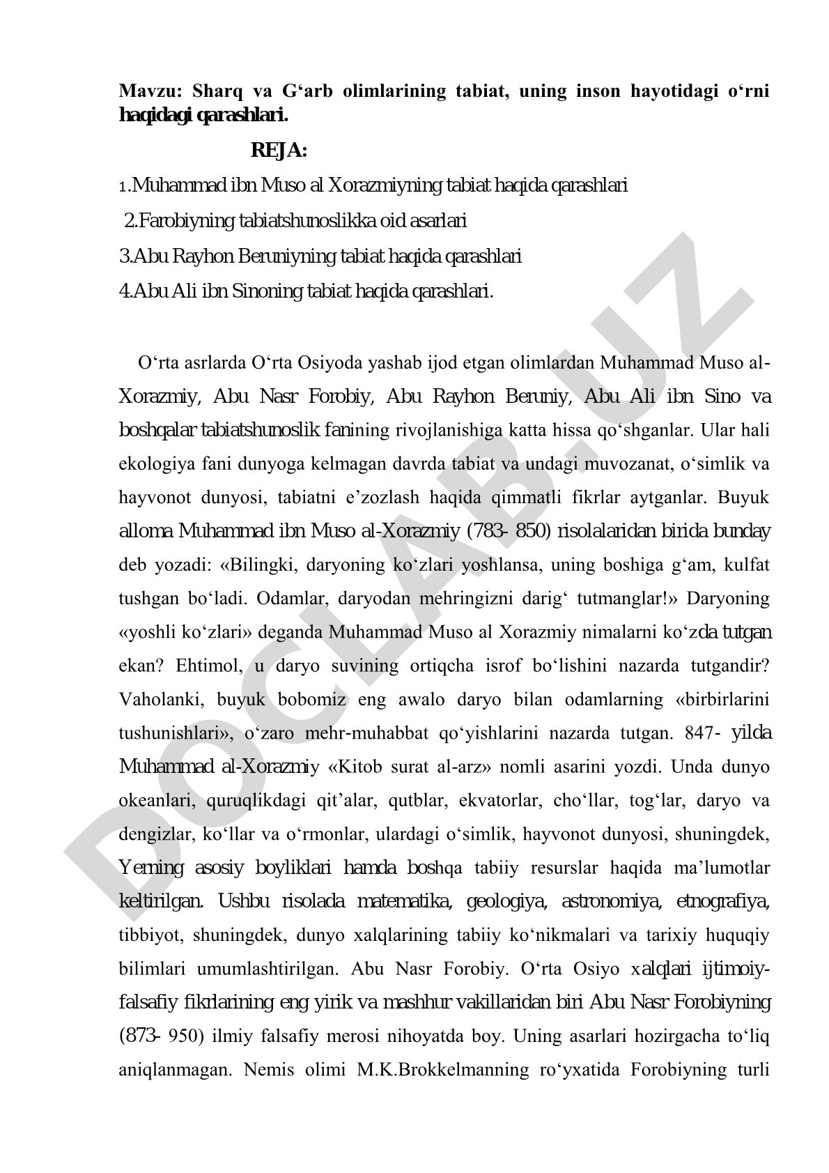 Sharq va G‘arb olimlarining tabiat, uning inson hayotidagi o‘rni haqidagi qarashlari