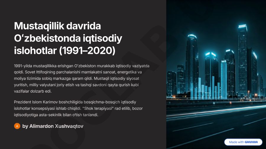 Mustaqillik davrida O'zbekistonda iqtisodiy islohotlar