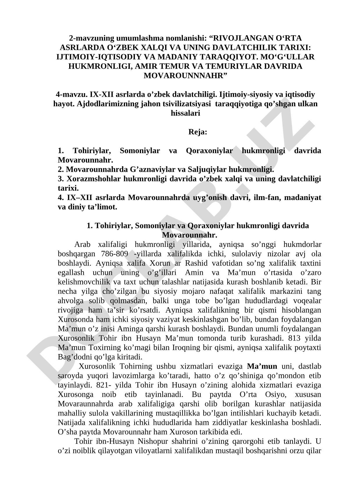 IX-XII asrlarda o'zbek davlatchiligi