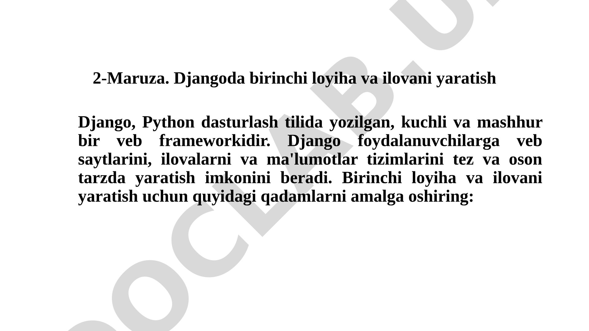 Djangoda birinchi loyiha va ilovani yaratish