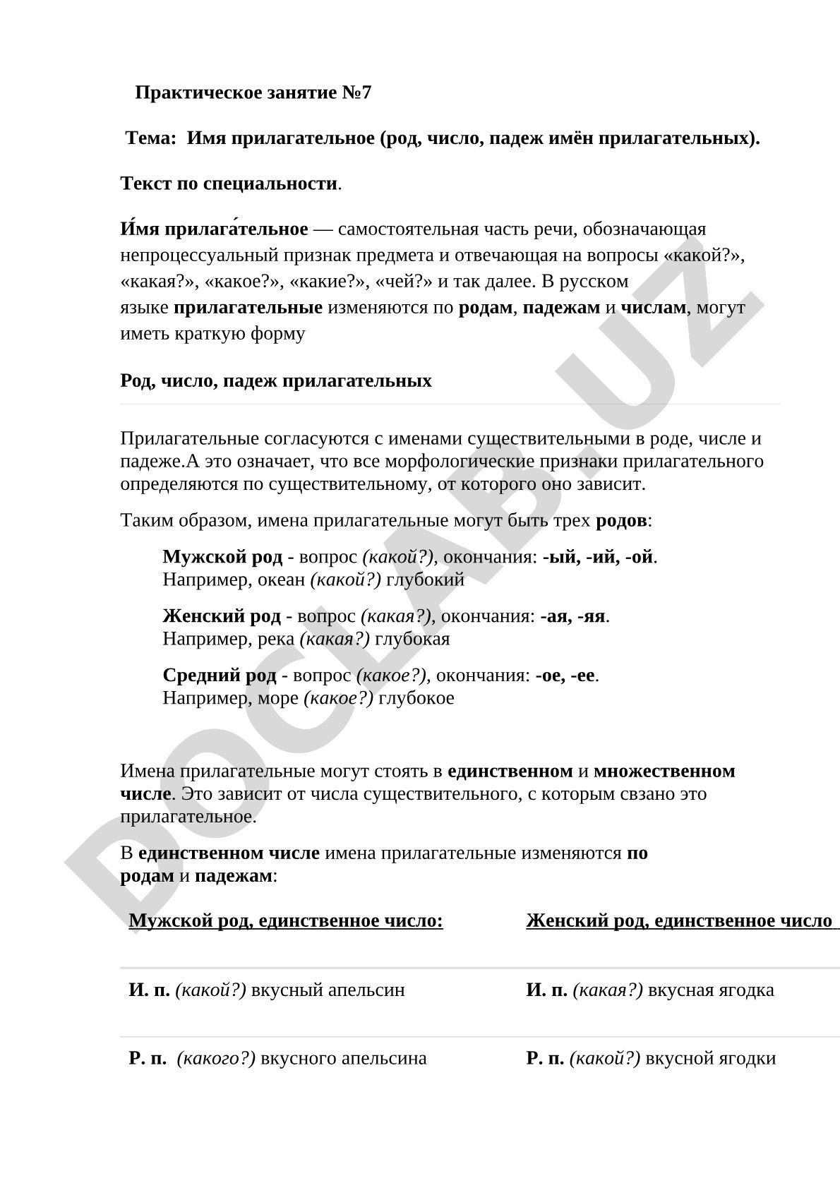 Имя прилагательное (род, число, падеж имён прилагательных)