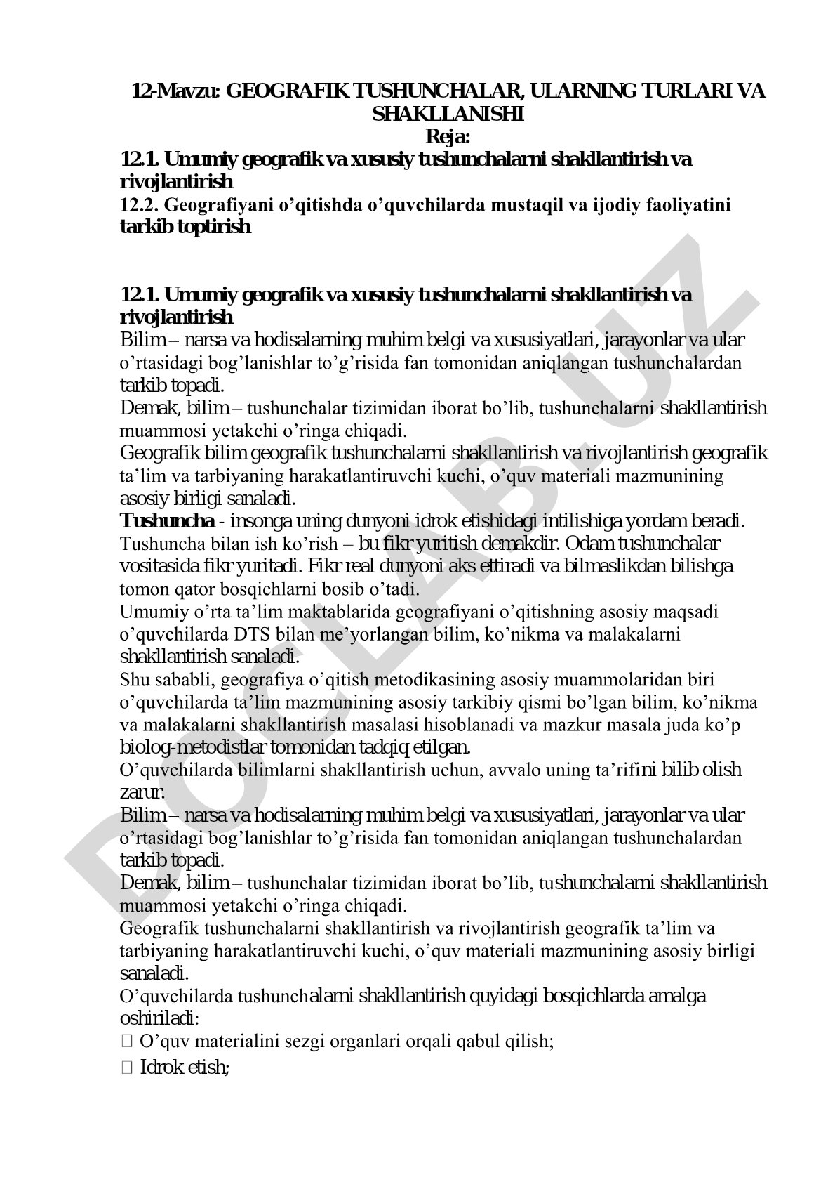 Geografik tushunchalar, ularning turlari va shakllanishi