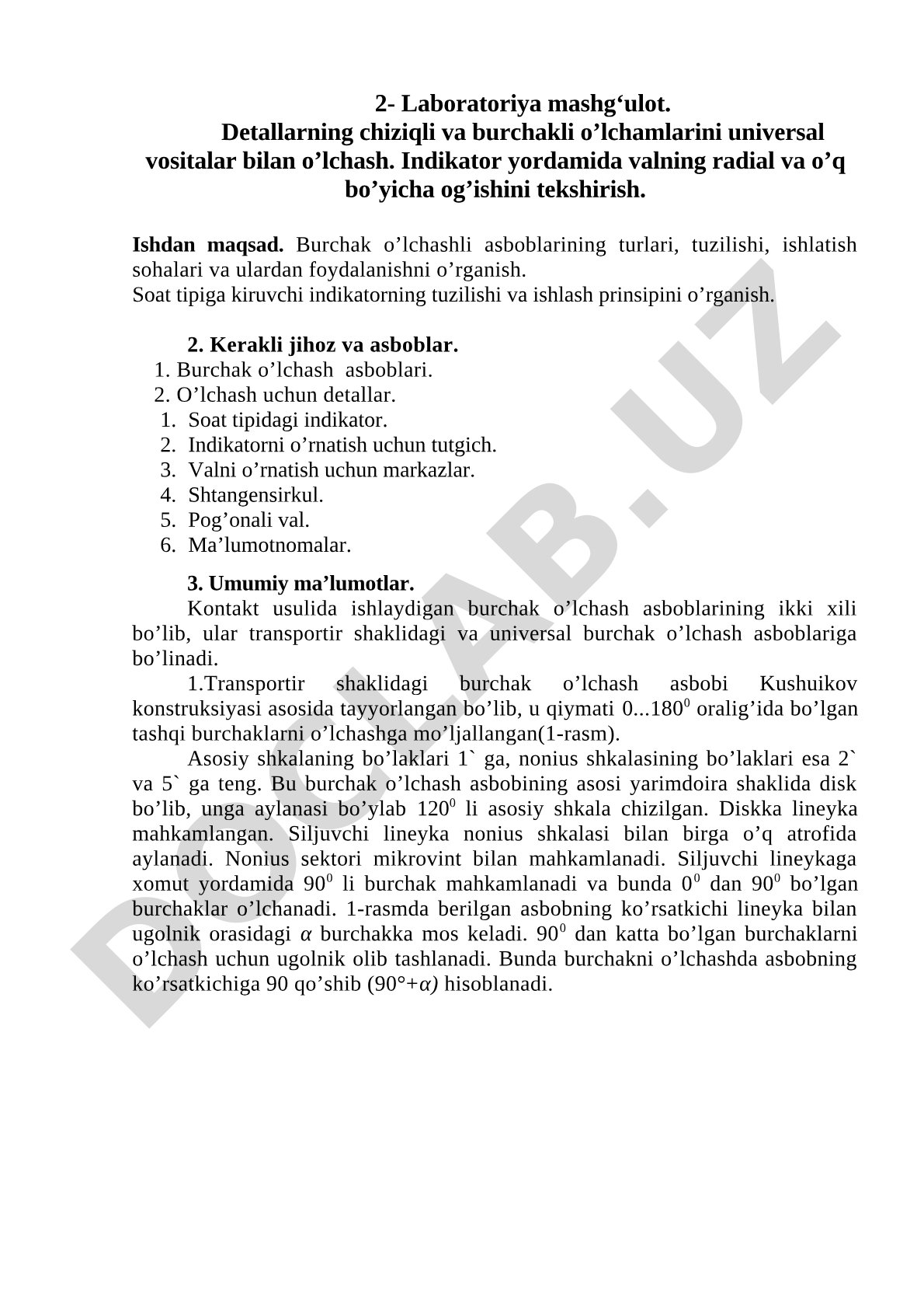 Detallarning chiziqli va burchakli o'lchamlarini universal vositalar bilan o'lchash