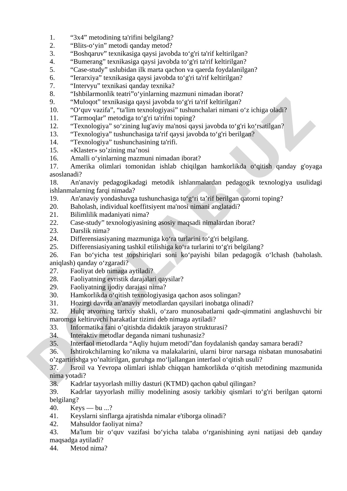 Pedagogik texnologiya metodlari va texnikalari