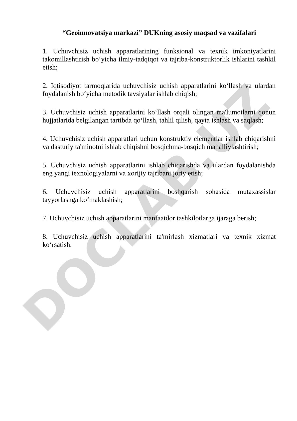 “Geoinnovatsiya markazi” DUKning asosiy maqsad va vazifalari
