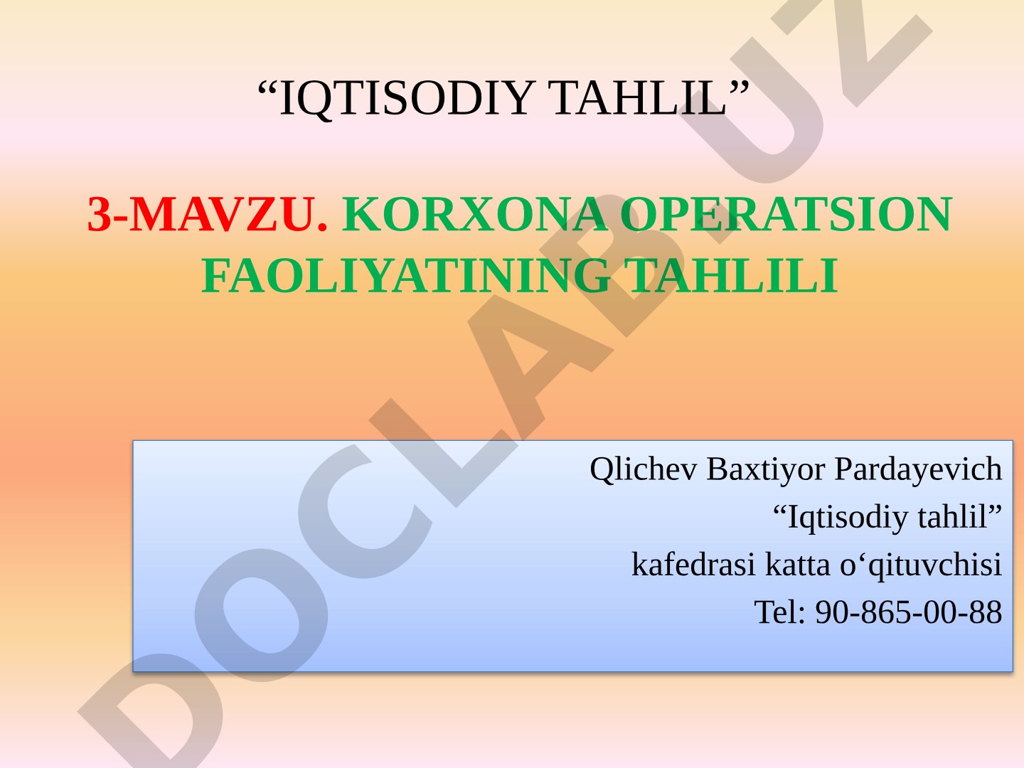 Korxona operatsion faoliyatining tahlili