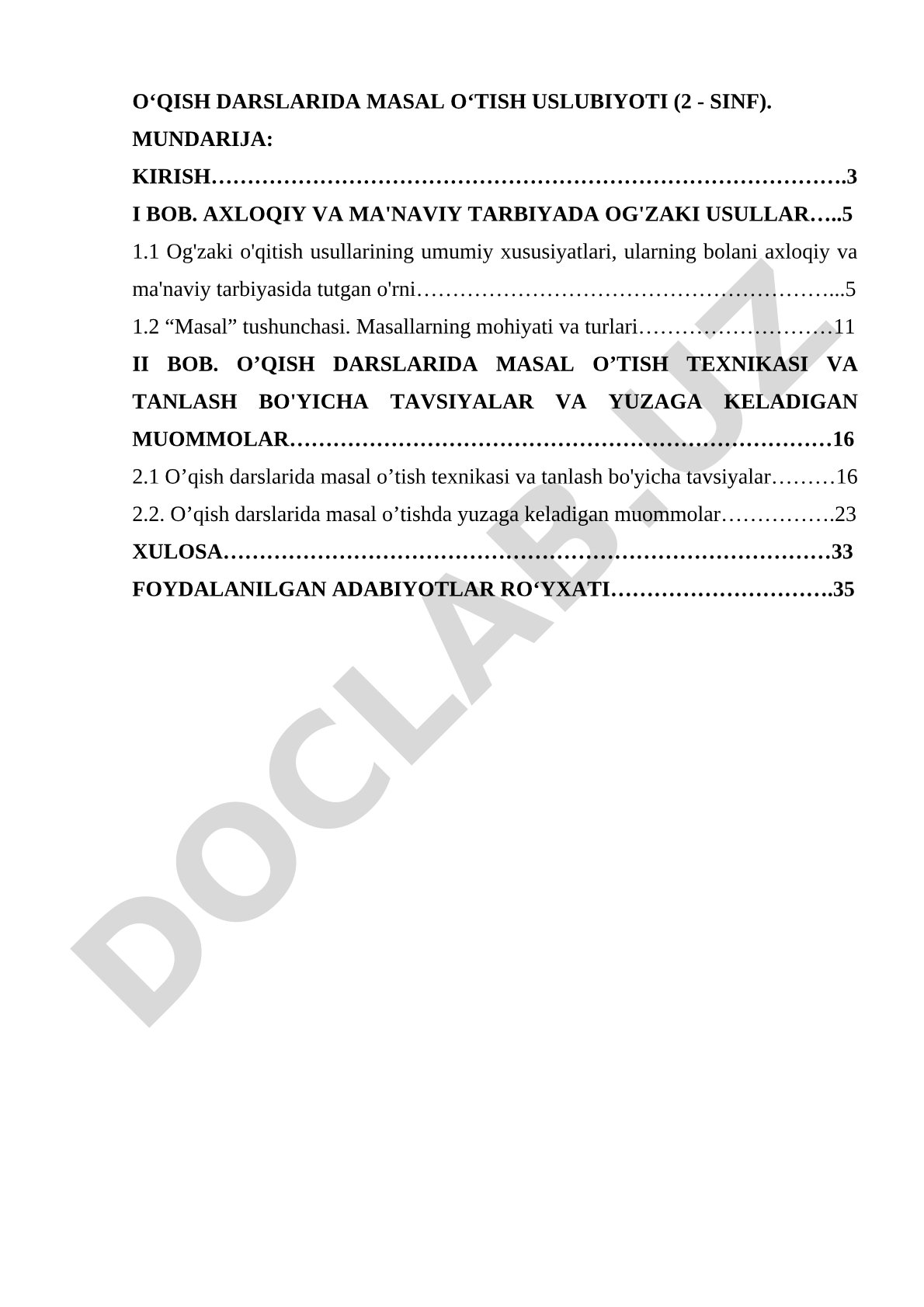 O‘qish darslarida masal o‘tish uslubiyoti (2 - sinf)