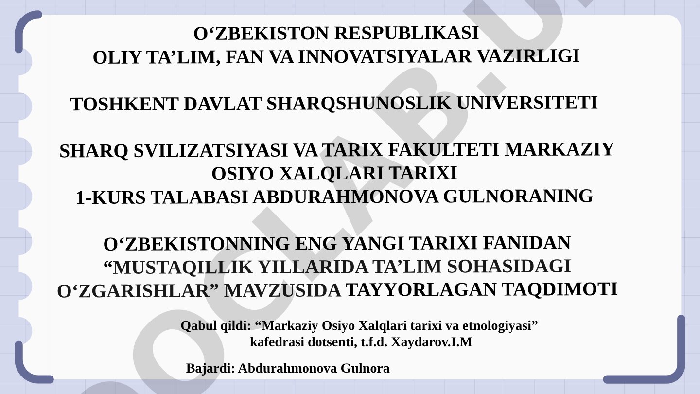 Mustaqillik yillarida ta’lim sohasidagi oʻzgarishlar
