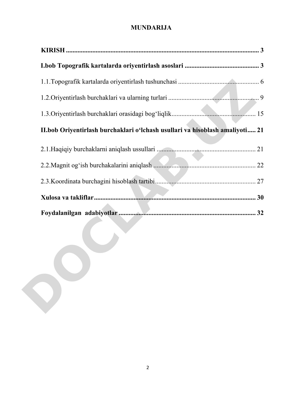 Topografik kartada oriyentirlash burchaklarini oʻlchash